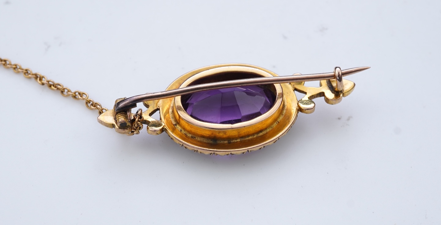 An Edwardian amethyst and seed pearl brooch, early 20th century